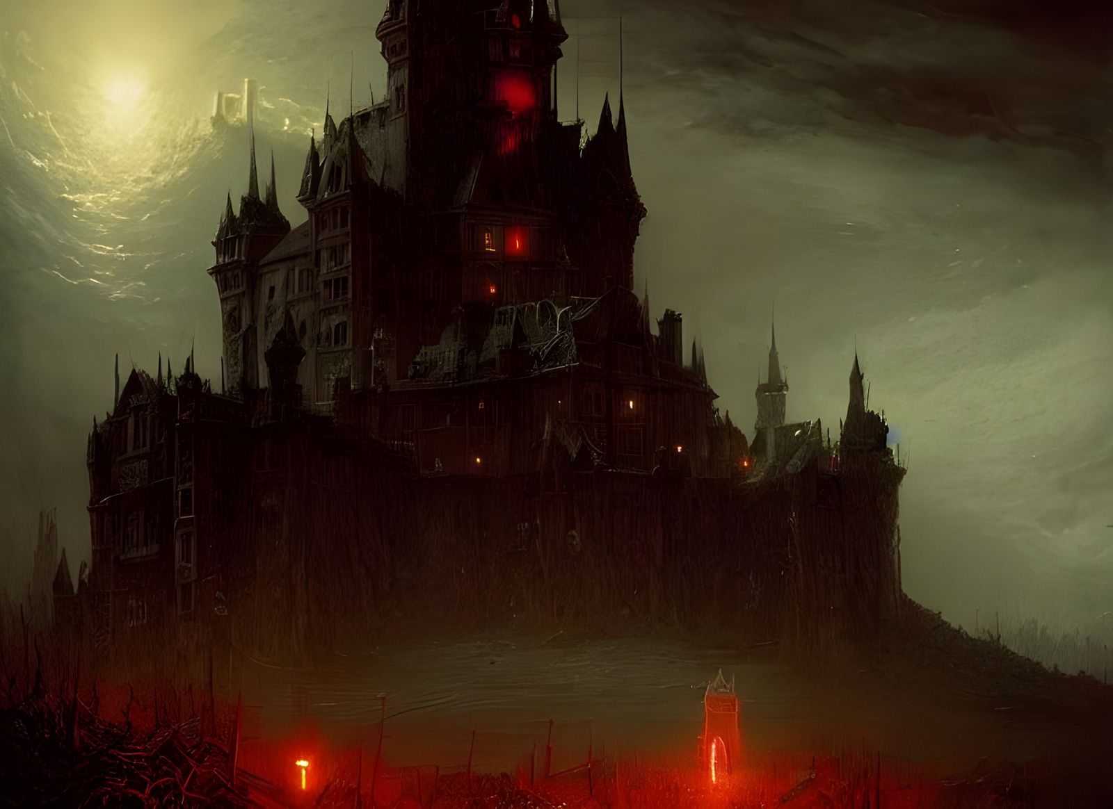 Sinister Horror Castle in Lightning Storm