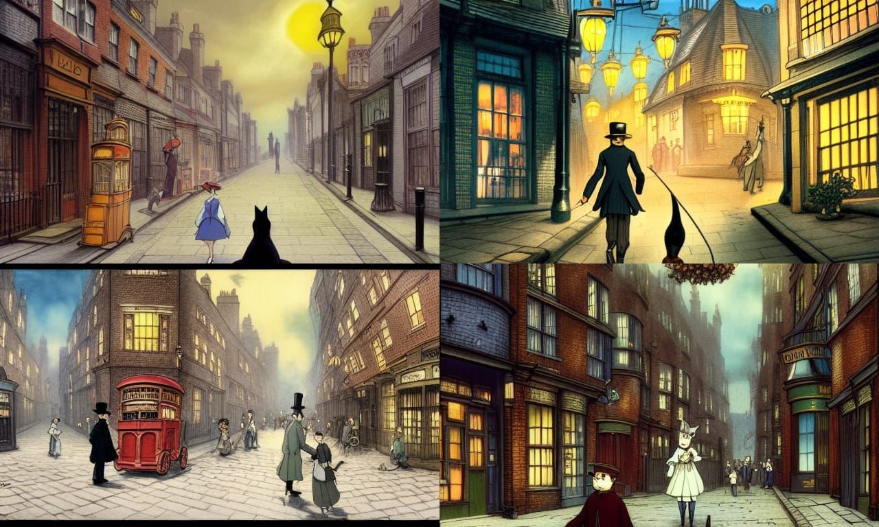 Dandy Cat Walking Down Victorian London Street