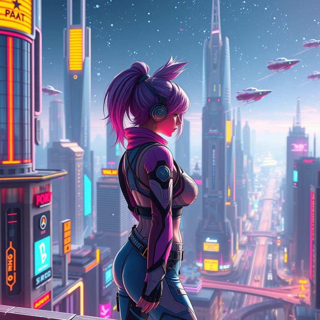 Surreal Cyberpunk Goddess in Neon Metropolis