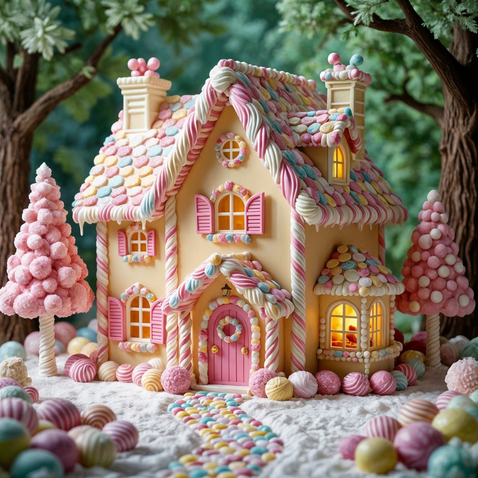 Ornate Candy Forest with Intricate Candy House