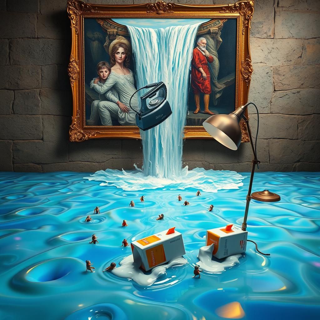 Surreal Waterfall Painting with Chrome Iron