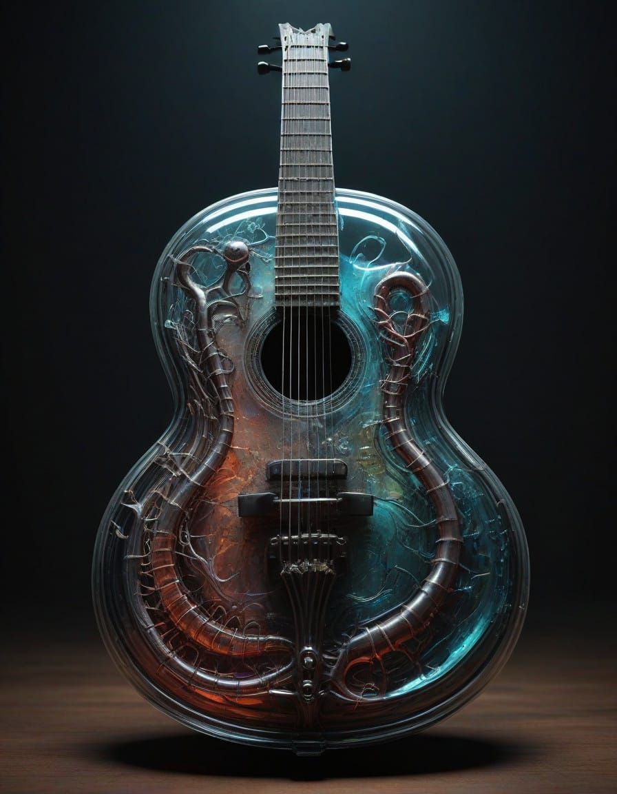 Surreal Martian Guitar Masterpiece in Glass Specimen Jar