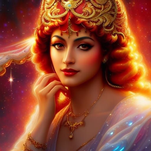 Glowing Ruby Apple on Golden Pedestal, Art Nouveau Style