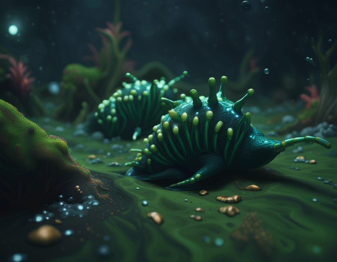 Swamp Sea Slug Swarm: Fantasy Digital Artwork