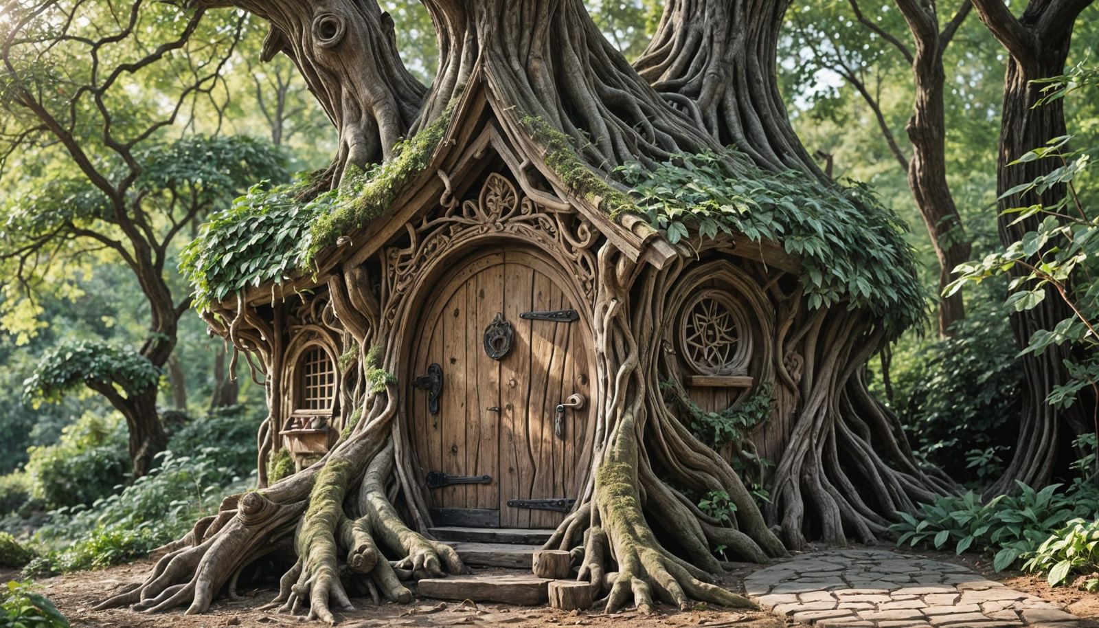 Whimsical Elven Cabin Amidst Ancient Forest