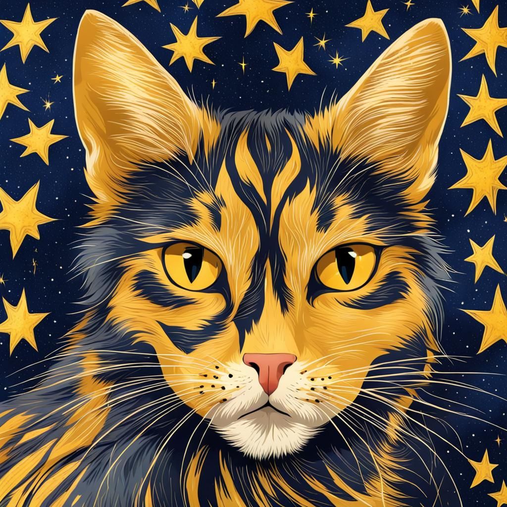 Feral Cat with Starry Fur, Photorealistic Digital Art