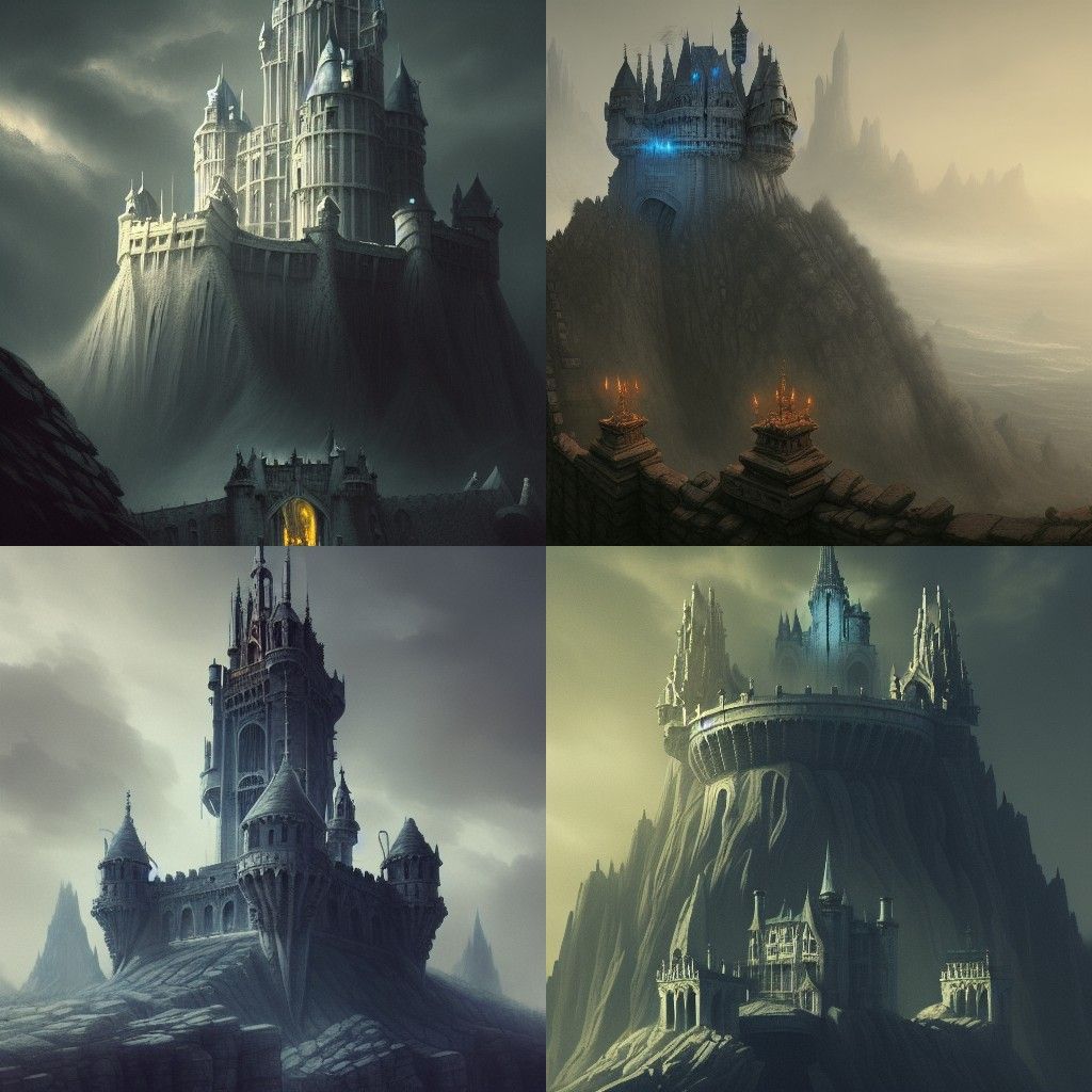 Sorcerer's Castle with Skull Sculpture, Fantasy Art