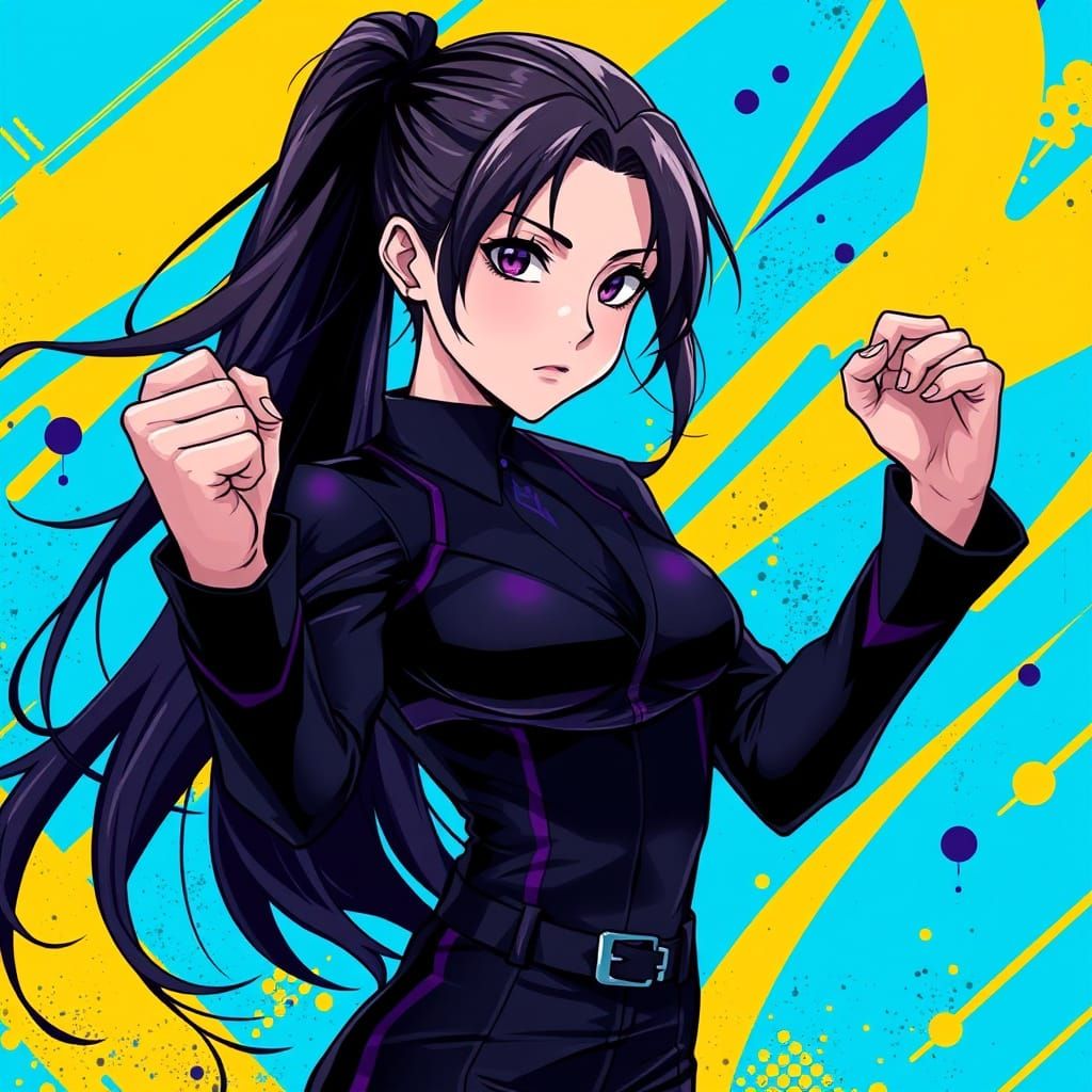 Anime-Inspired Heroine in Electric Blue