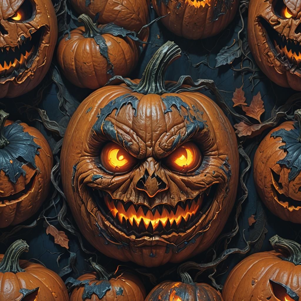 Terrifying Pumpkin Portrait in Art Nouveau Style