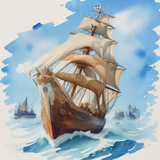 Logo of a Little Ship in Gouache Watercolor Style