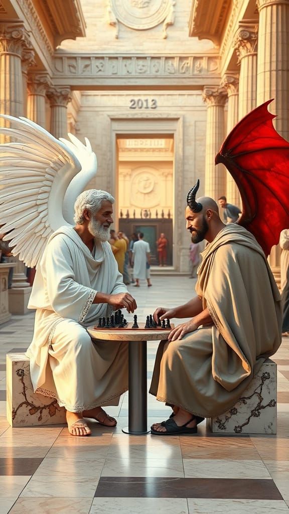 Socrates Plays Chess in Ancient Agora