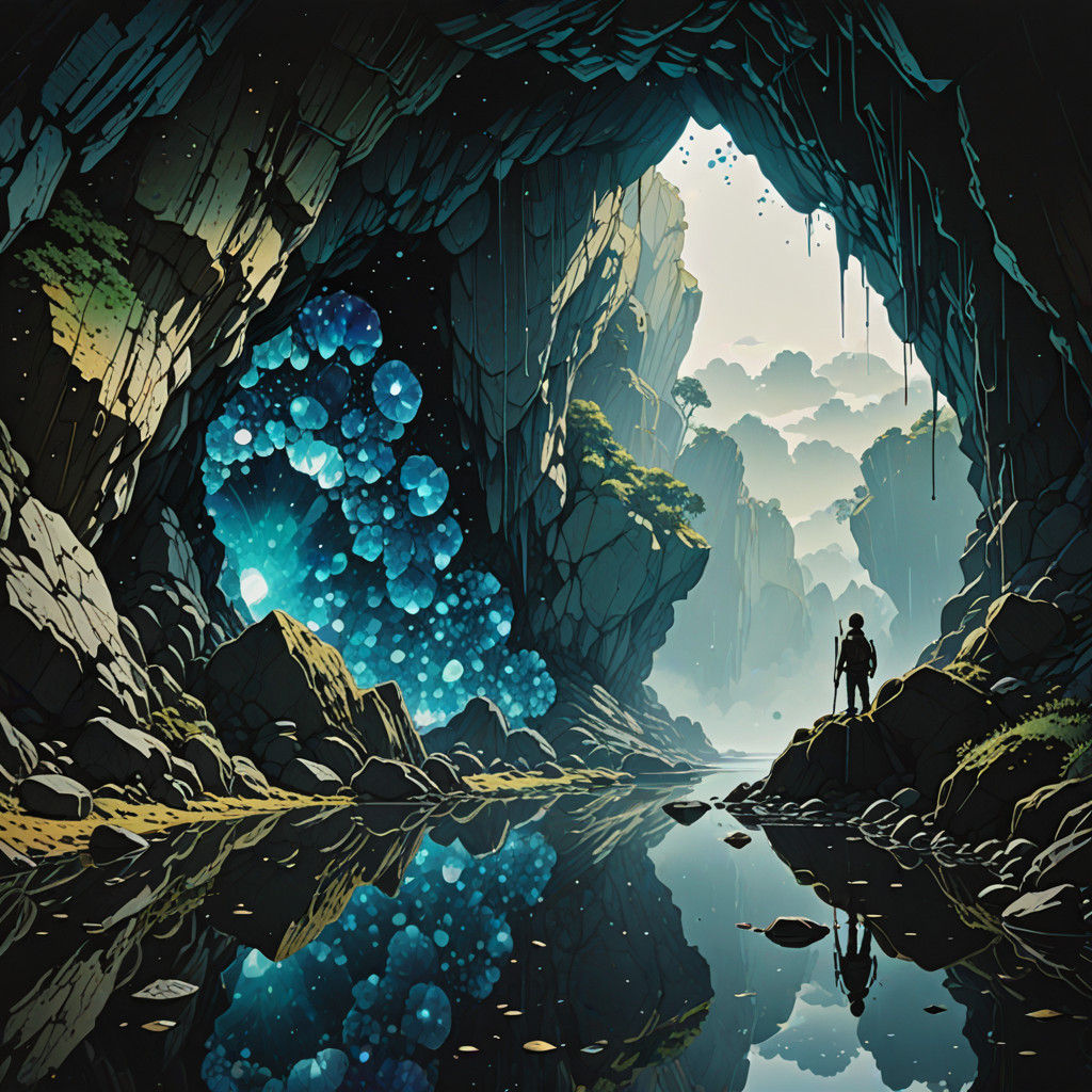 Deep Gem Mine Oasis in Retro Fantasy Style