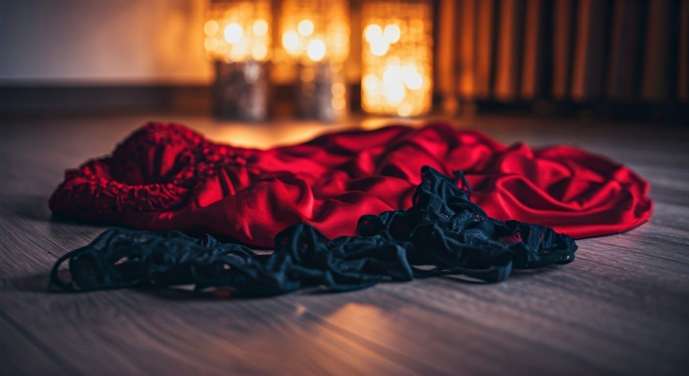 Glamorous Lingerie Abandoned on Bedroom Floor