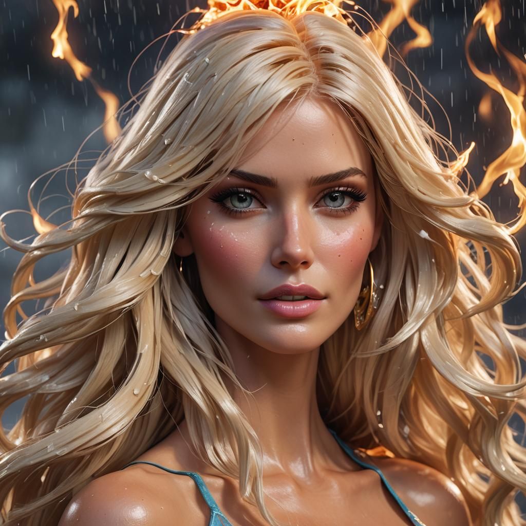 Hyperrealistic Portrait of a Girl with Cream Hair