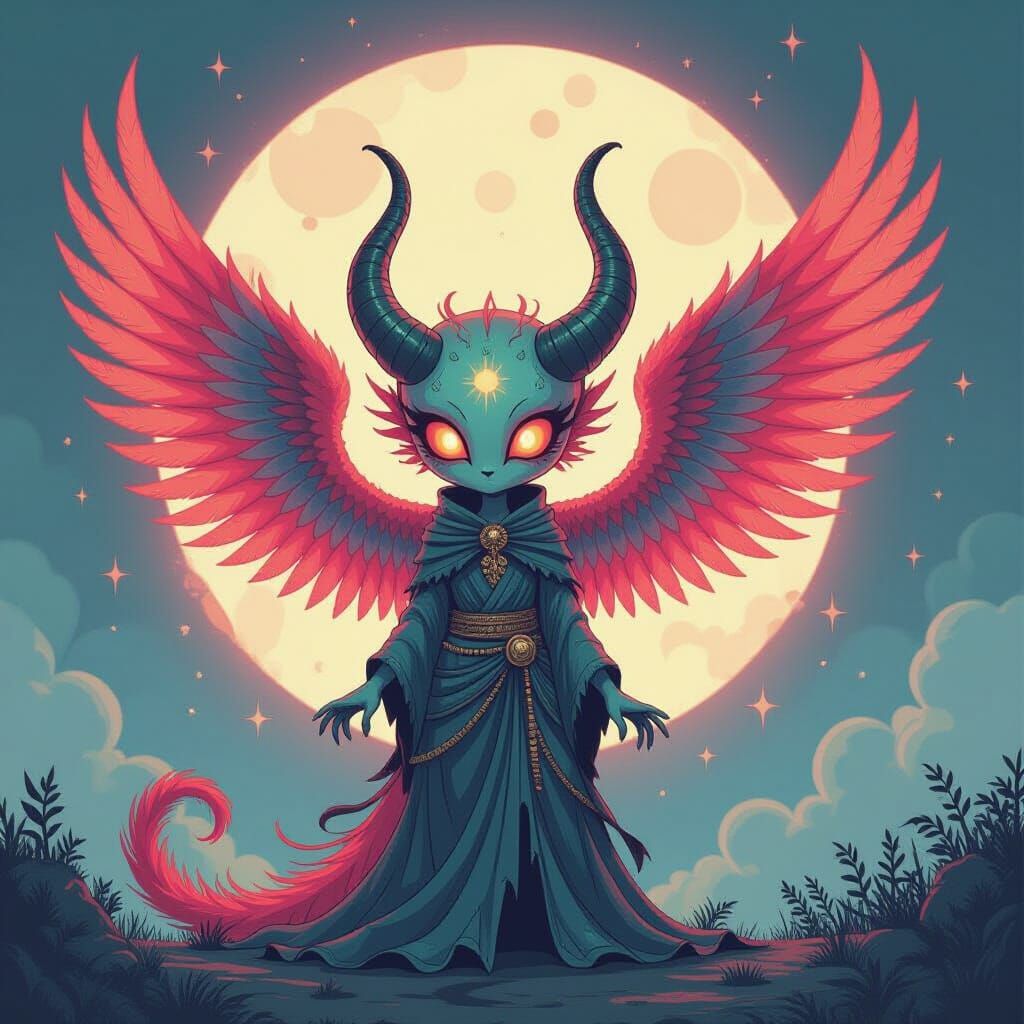 Eldritch Chibi Phoenix with Cosmic Wings