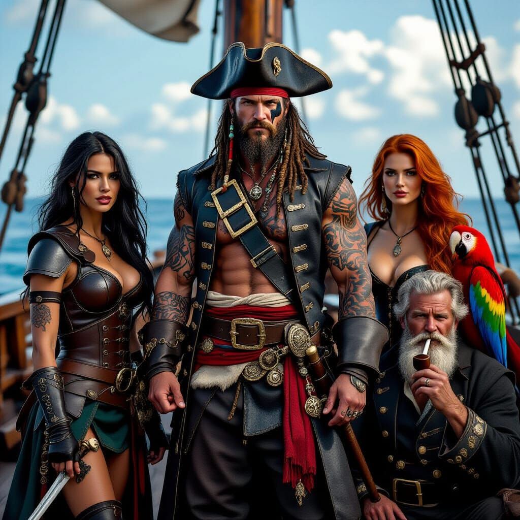 Pirate Crew on Deck in Natural Light