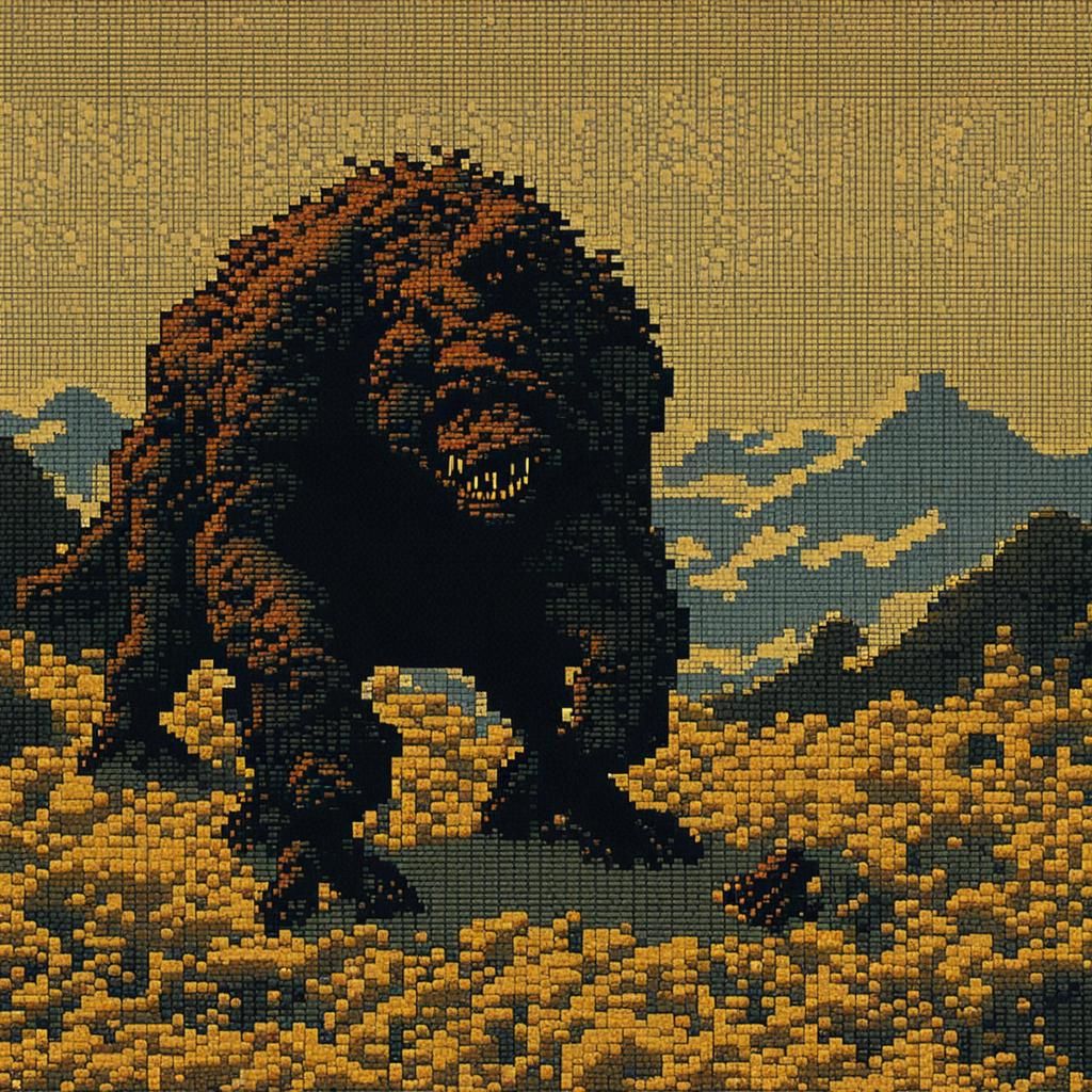 Halftone Pixel Art in Embroidered Style