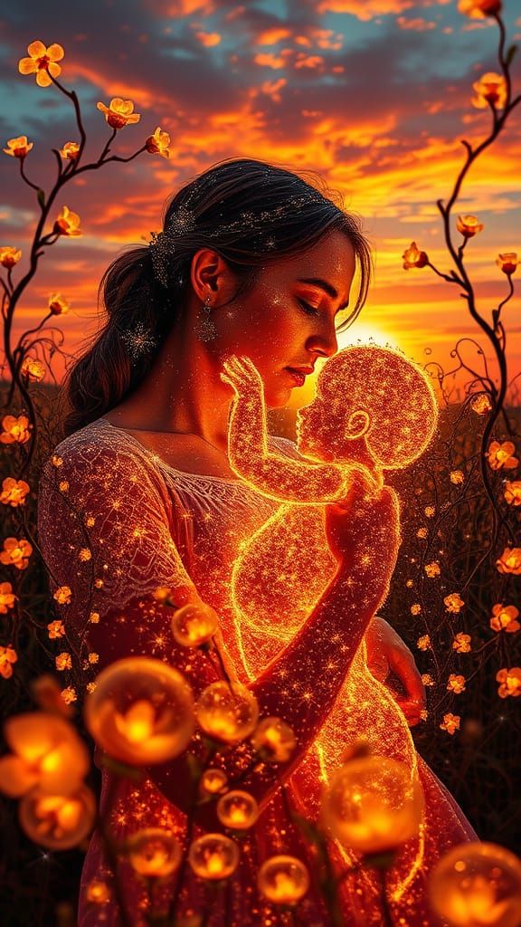 Mother Surrounded by Ethereal Labyrinth of Light and Stardus...