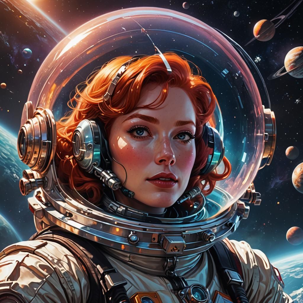 Redhead Astronaut in Retro Sci-Fi Concept Art