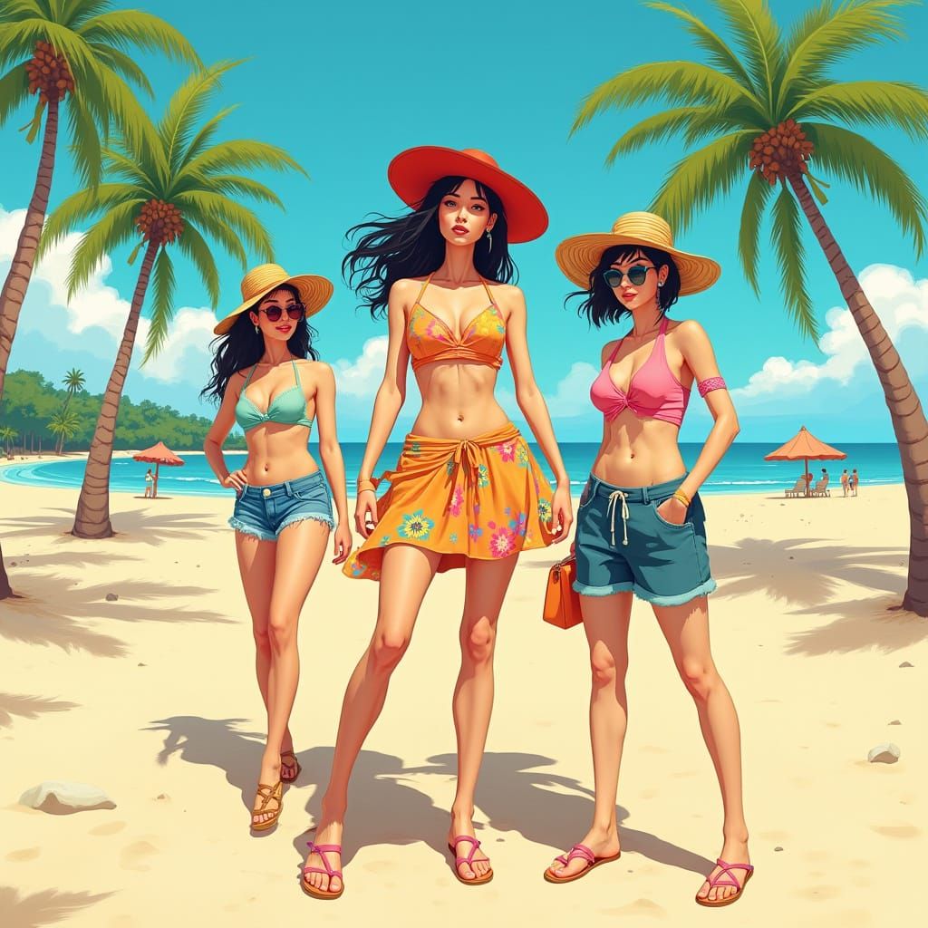 Vibrant Beach Scene with Friends