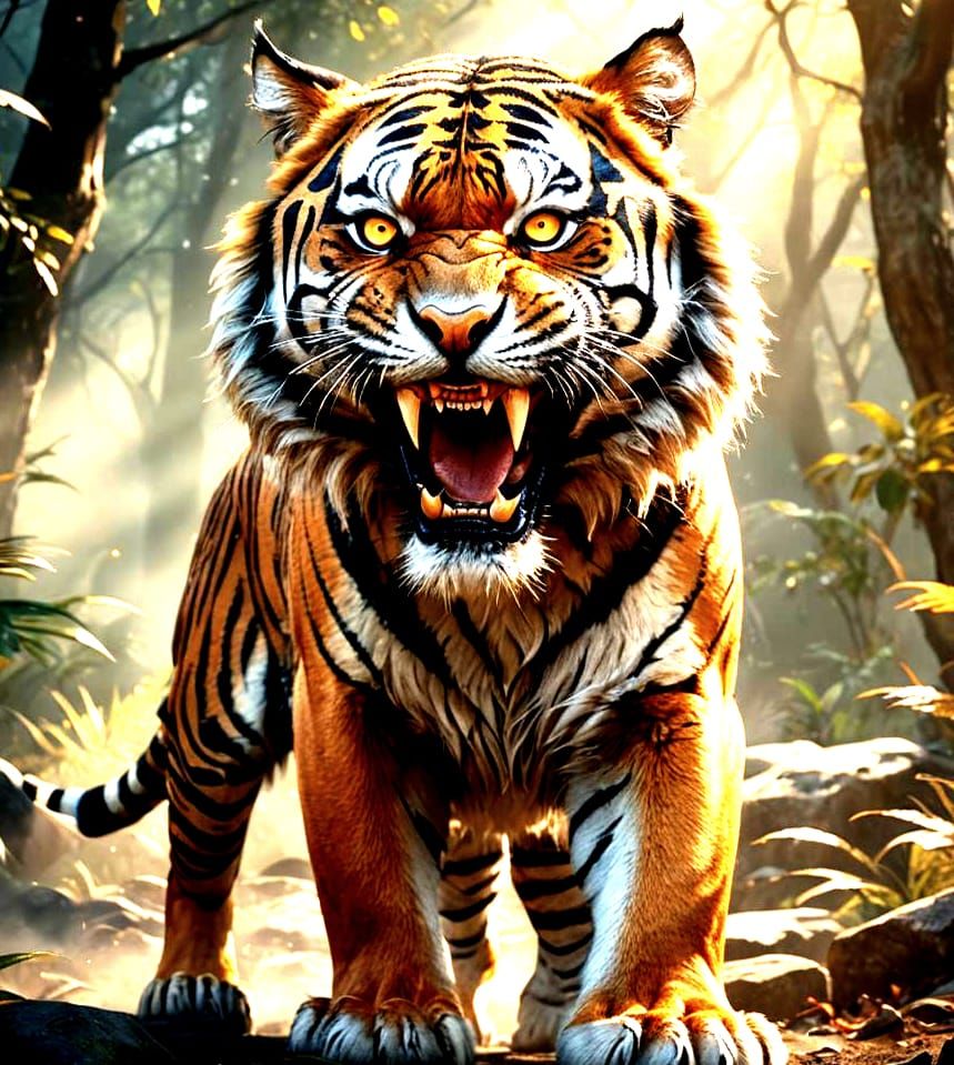 Aggressive Tiger Face in Detailed Matte Painting