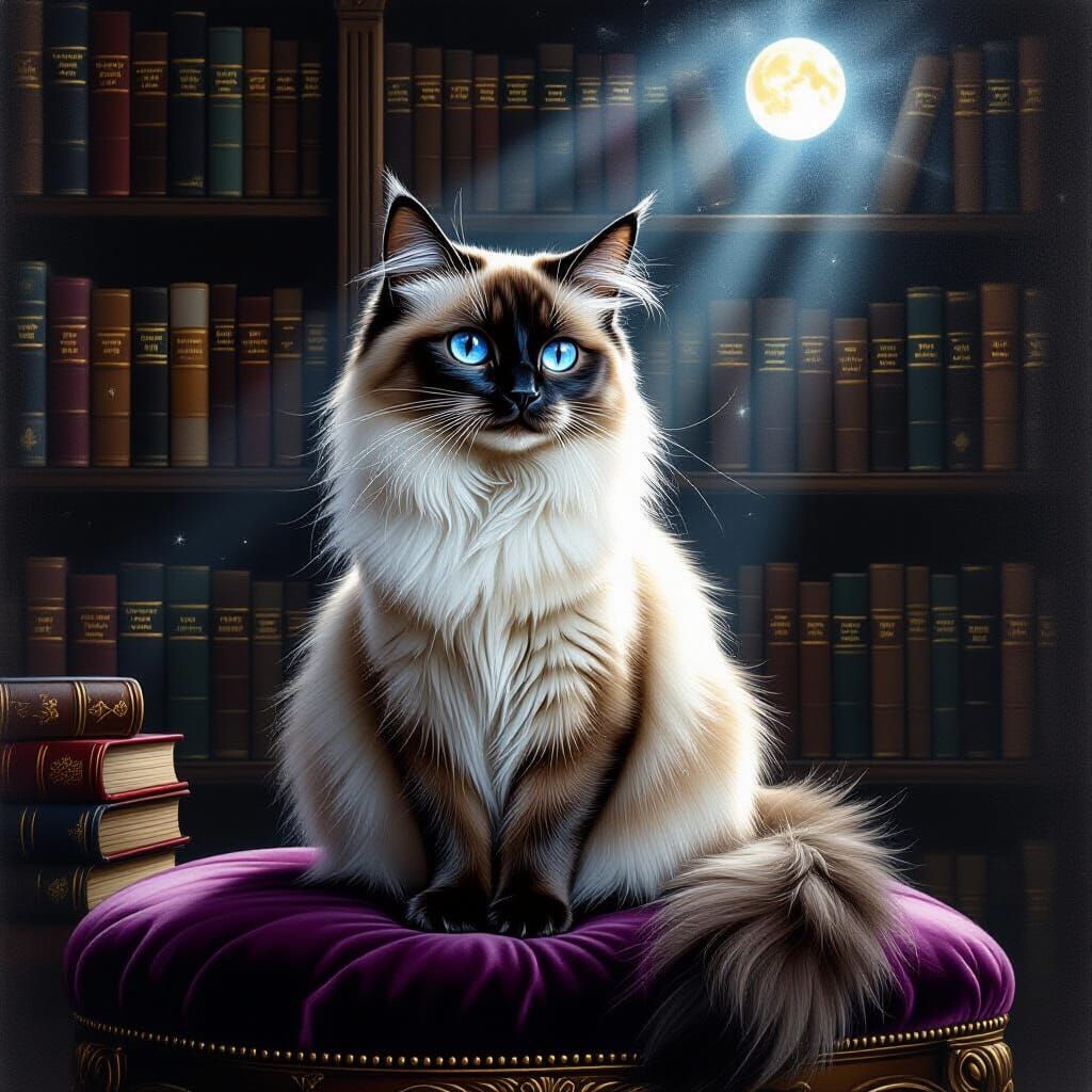 Regal Siamese Cat in Moonlight Study: Pencil Sketch