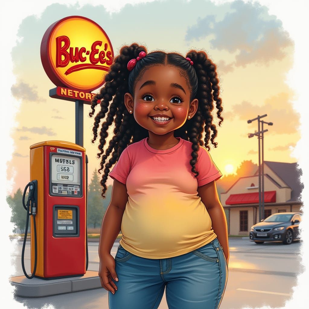Smiling Girl at Buc-ee's: Watercolor Illustration