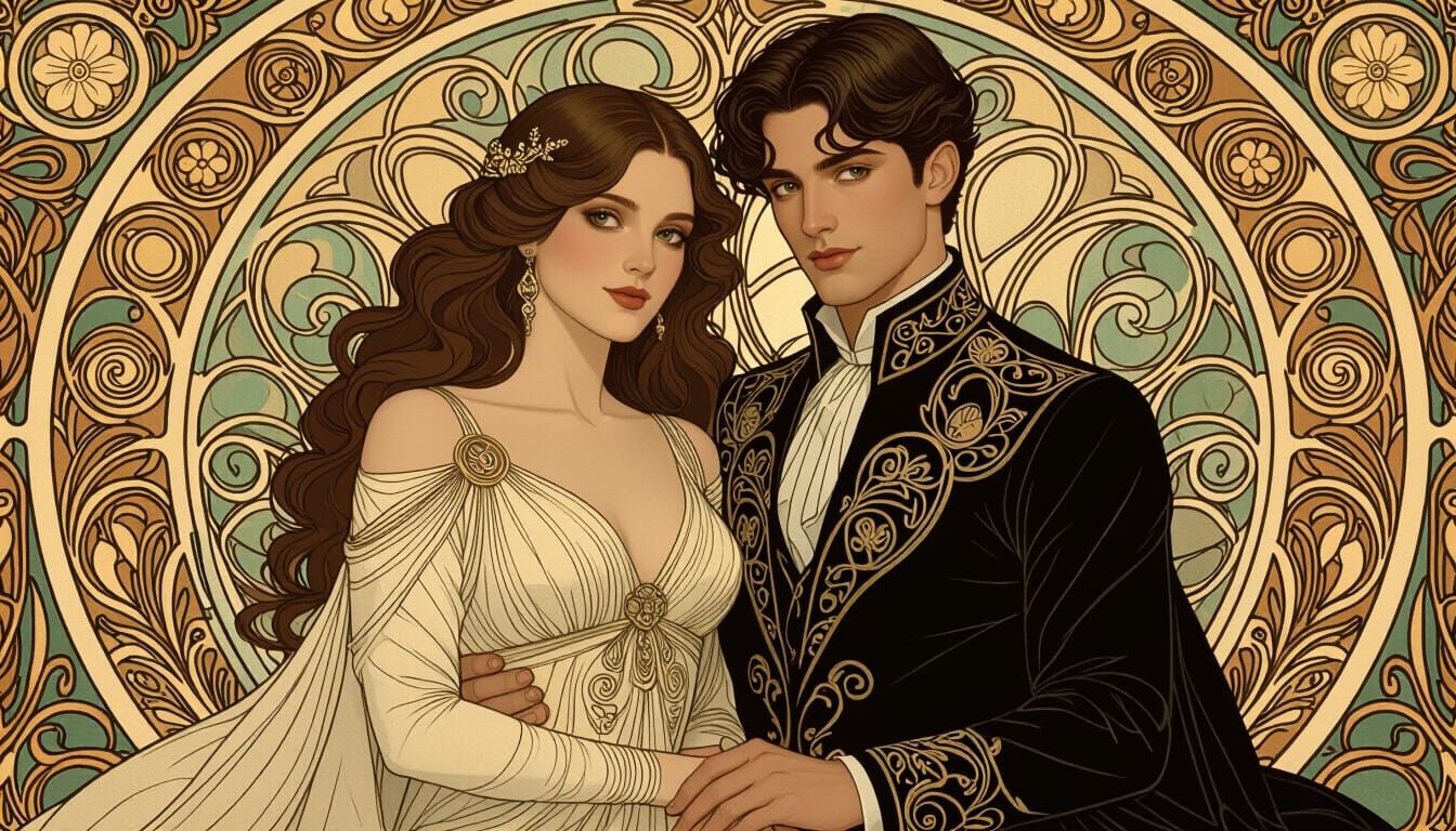 Art Nouveau Gemini Twins in Elegant Setting