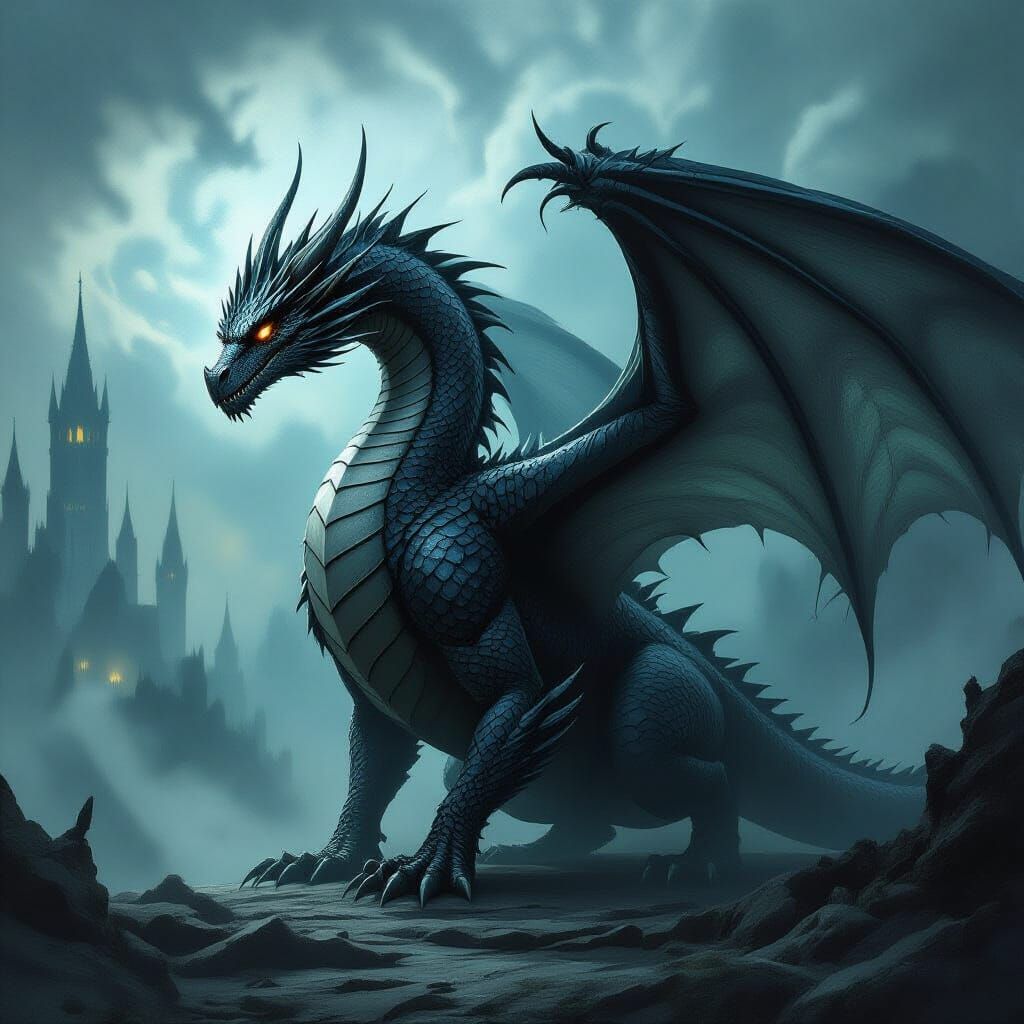 Ominous Dragon with Gothic Details in Haunting Style