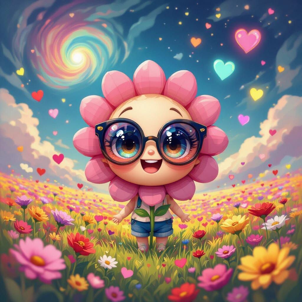 Cute Chibi Flower in a Heart Field