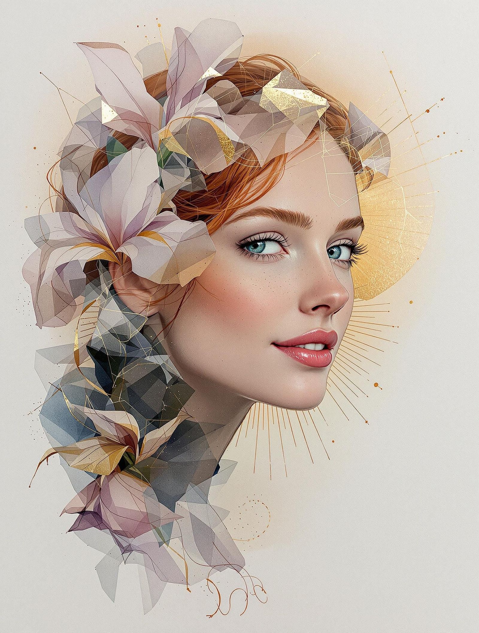 Ethereal Portrait in Watercolor and Gold Leaf