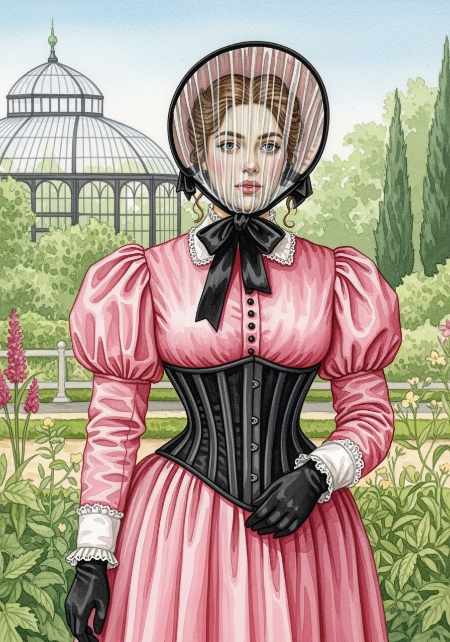 Victorian Woman in Botanic Garden: Watercolor Painting