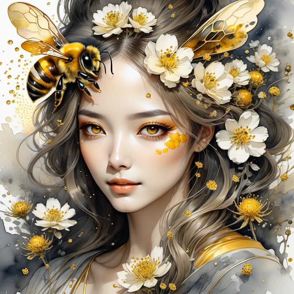 Cute Bee Girl in Dark Fantasy Style