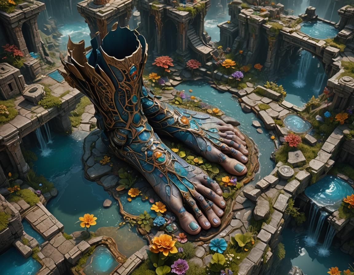 Detailed Foot: Fantastical Matte Painting in Deep Color