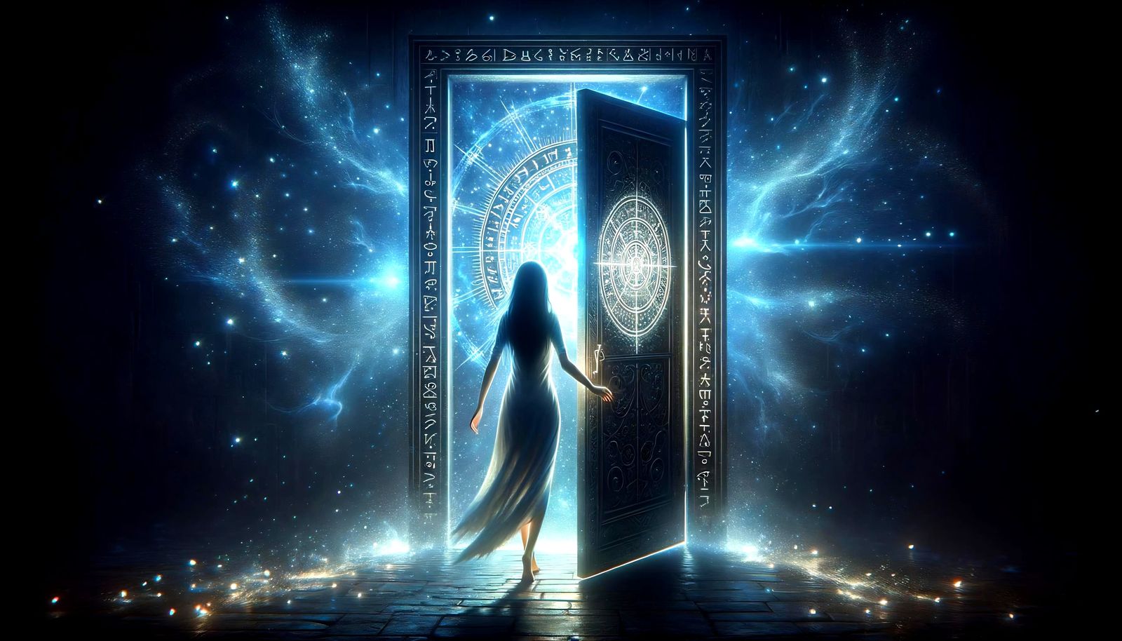 Woman Enters Magical Portal to Sparkling Dimension