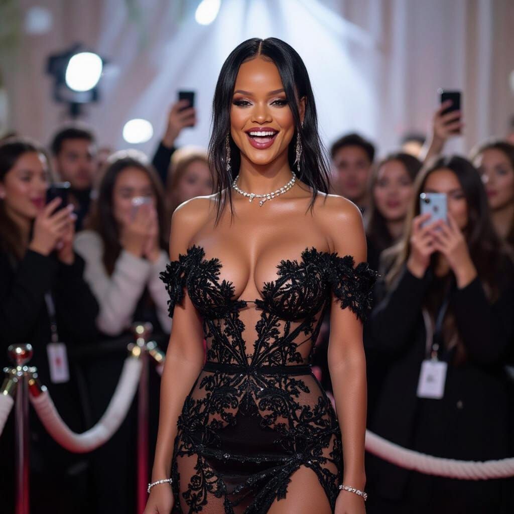 Rihanna Poses for Devoted Fans in High Fashion
