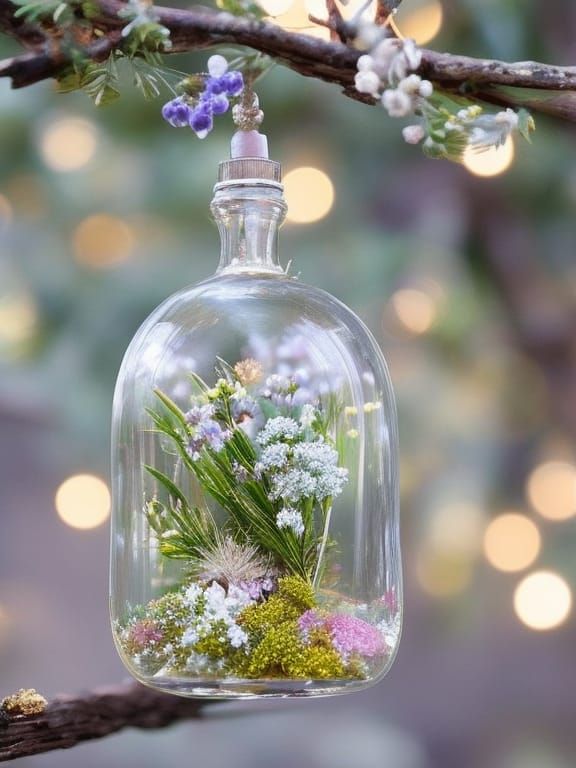 Magical Flowers in a Bottle with Fairy Lights