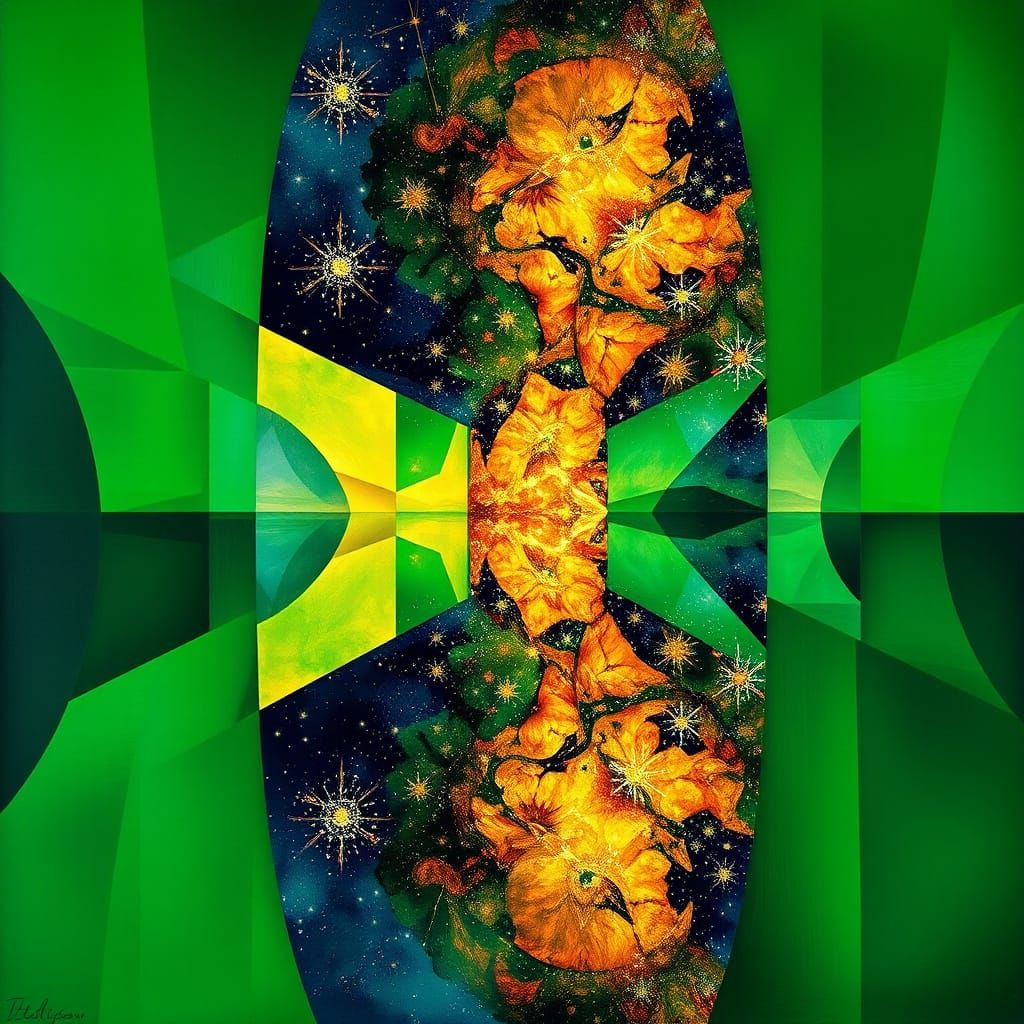 Celestial Firmament Reflected in Green Liquid