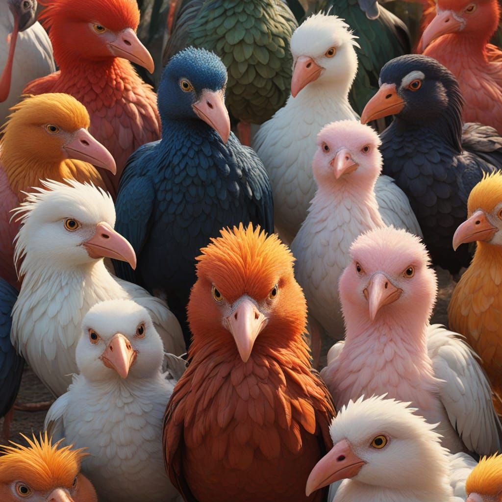 Grumpy young avians.  A annoyed looking tiny Peacock.  a  of...