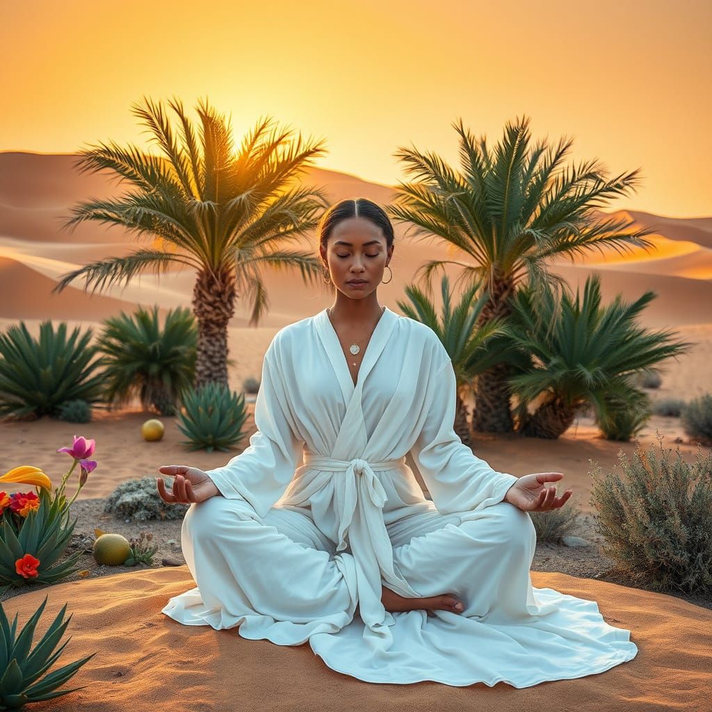 Oasis Meditation: A Photorealistic Desert Scene