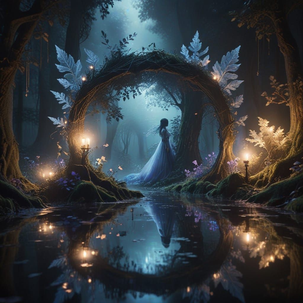 Softly Lit Figure in an Enchanted Forest