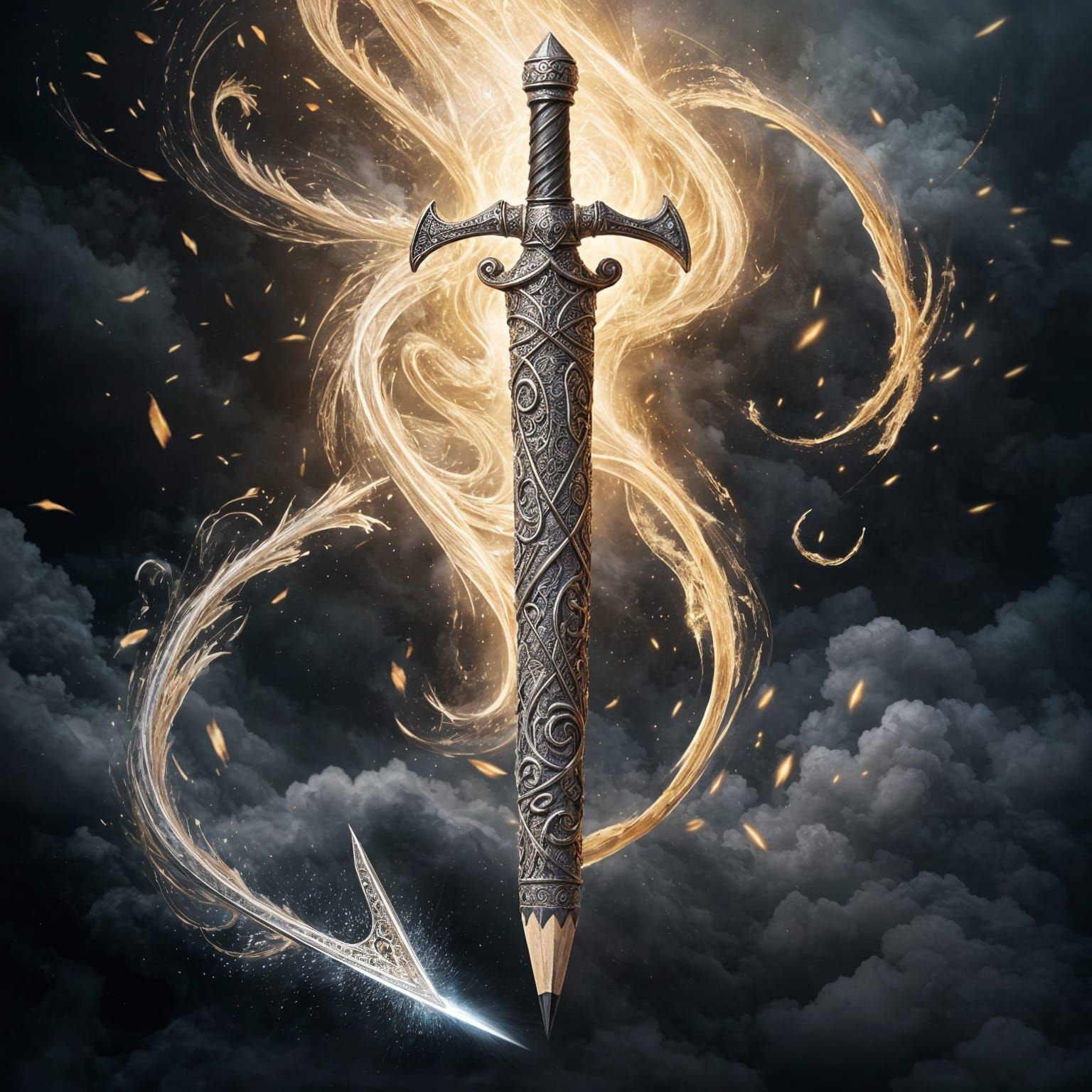 Giant Magical Pencil Sword With Swirling Runes