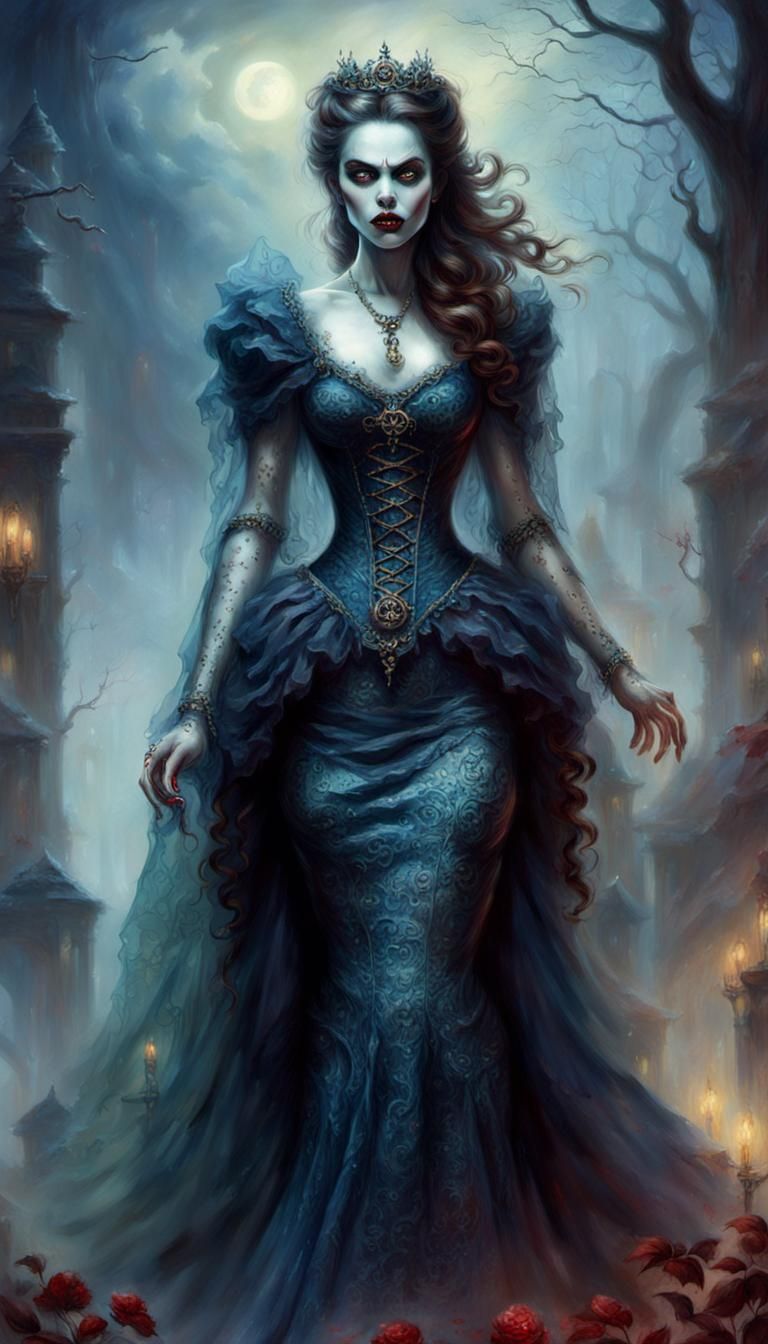 monster vampire woman with massive body in dress