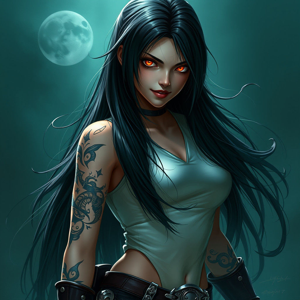 Female Warrior with Tattoos in Dark Fantasy Style