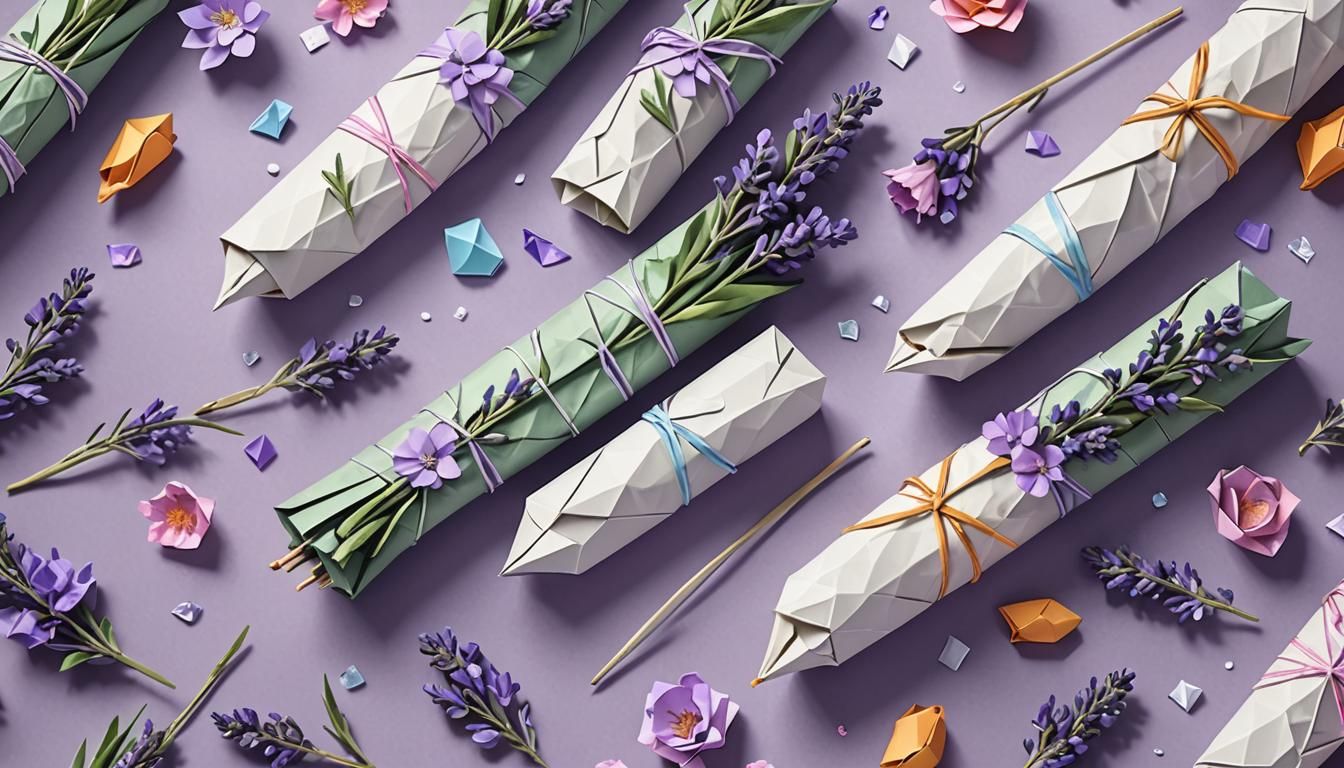 Paper Smudge Stick Sculpture with Origami Flowers