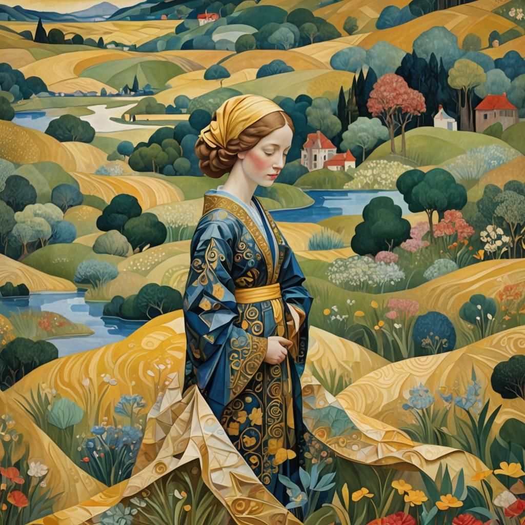 Klimt-Inspired Surreal Dreamworld Through Origami