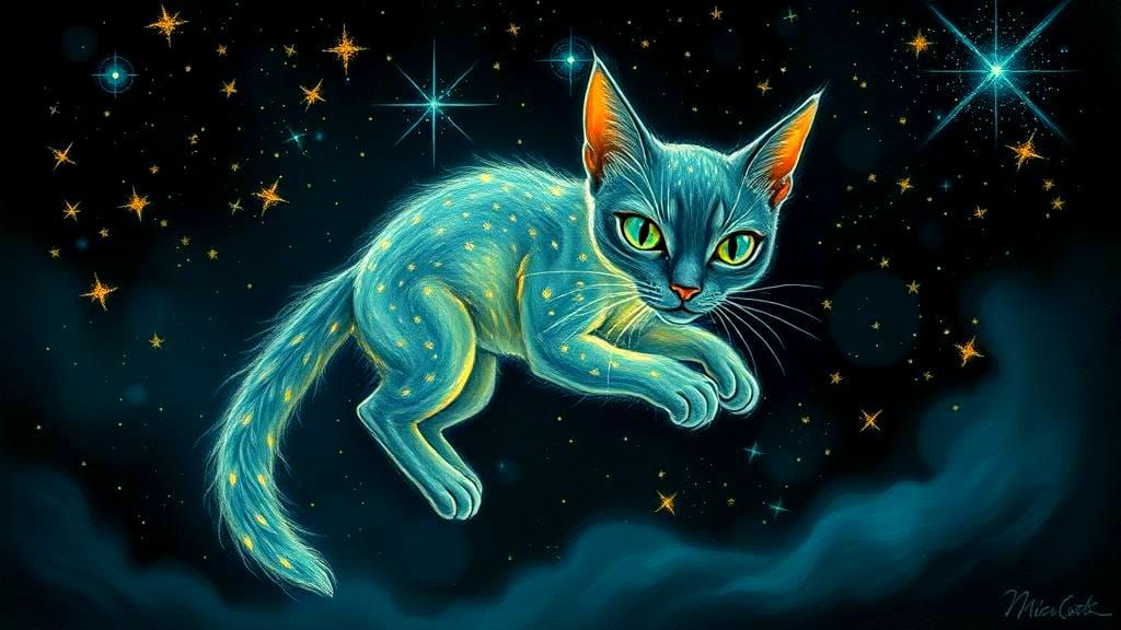 Ethereal Ghost Cat in Cosmic Nightscape
