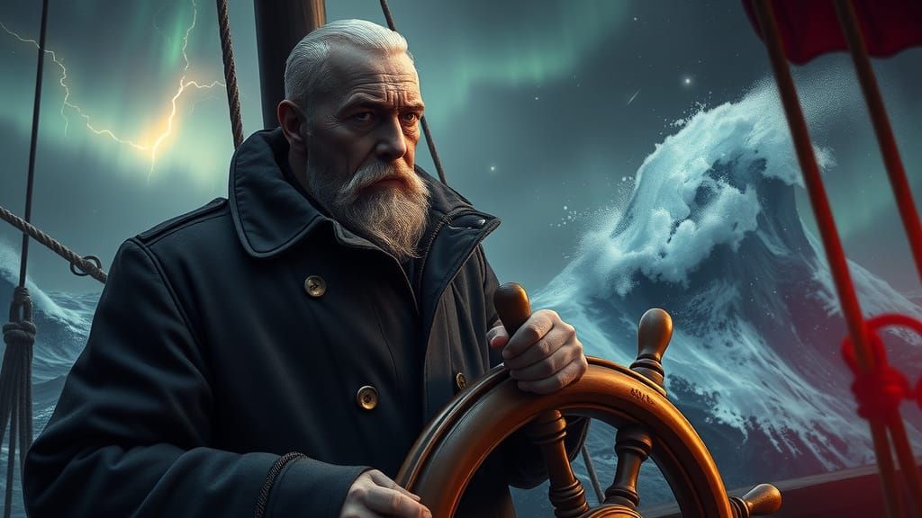 Grizzled Captain Stands Resolute Amidst Stormy Seas in Cyber...