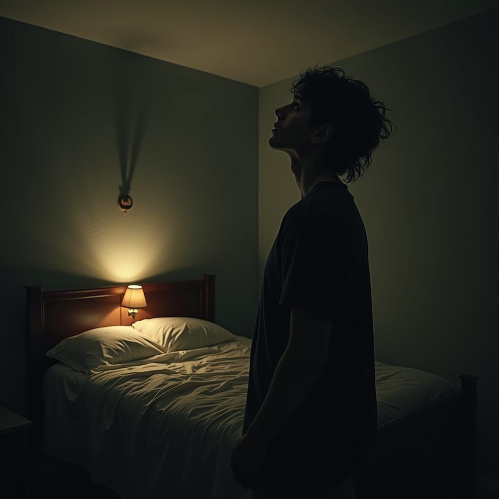 Melancholic Gaze in Dimly Lit Room