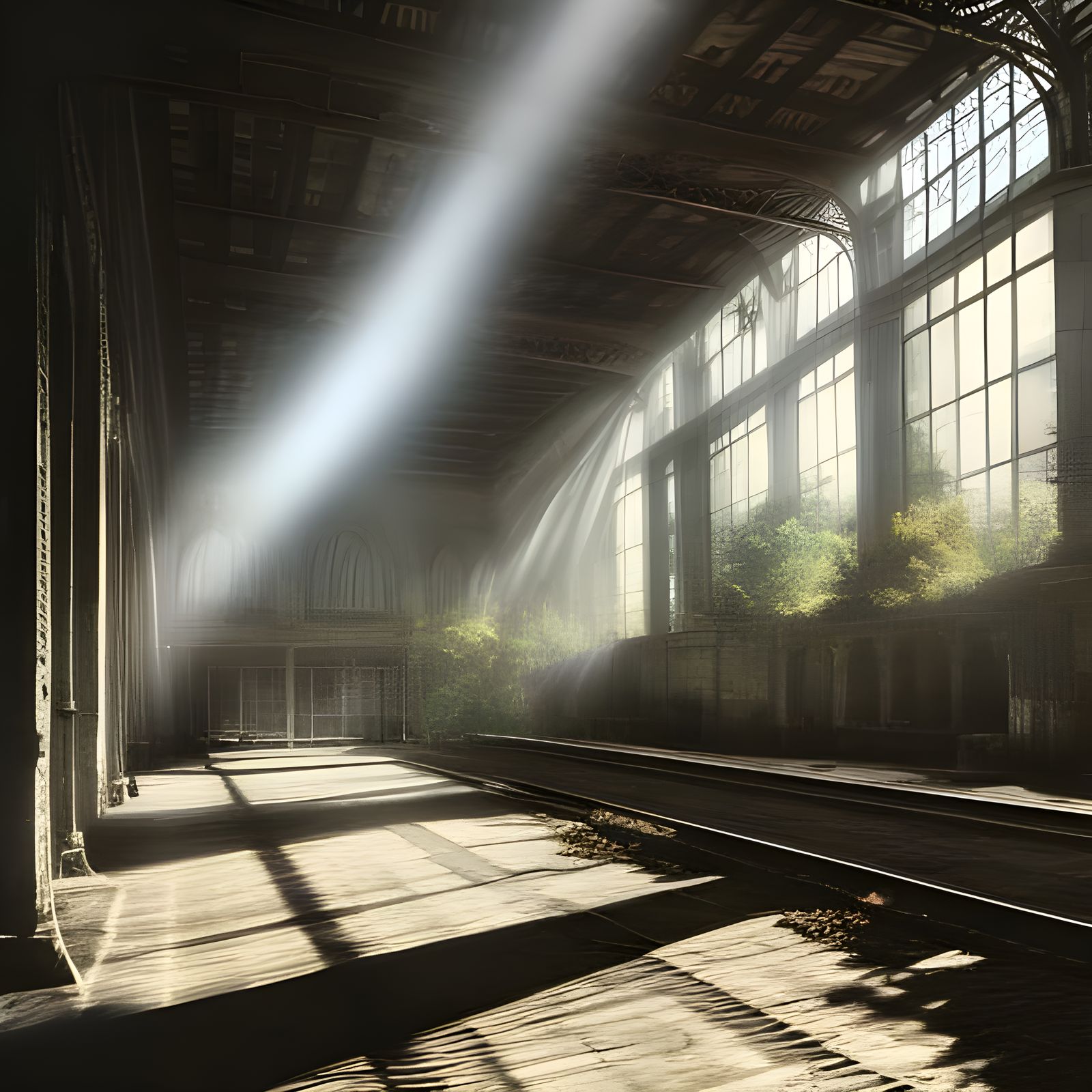 Sunlit Abandoned Train Station in Digital Matte Painting